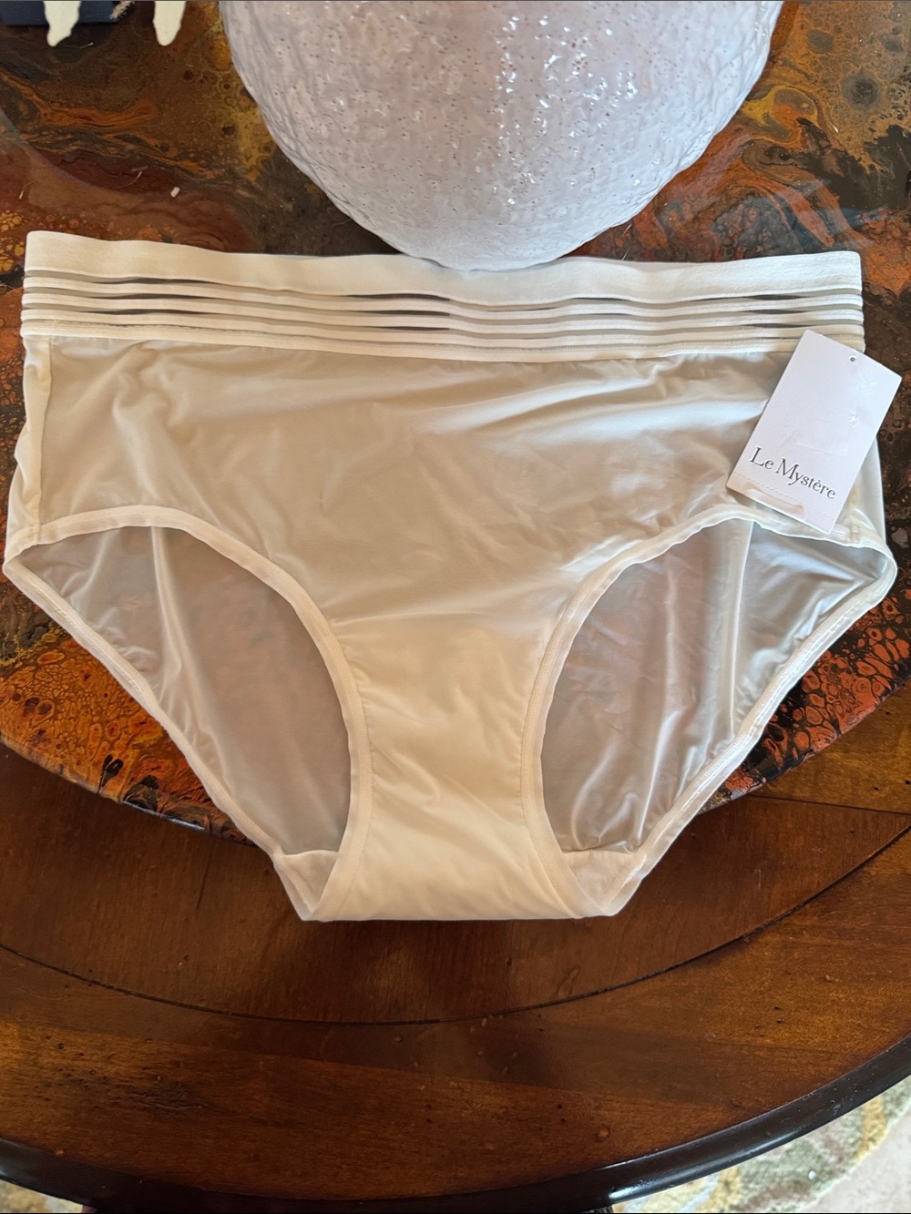 Le Mystere Cream High-Waist Sheer Panel Briefs